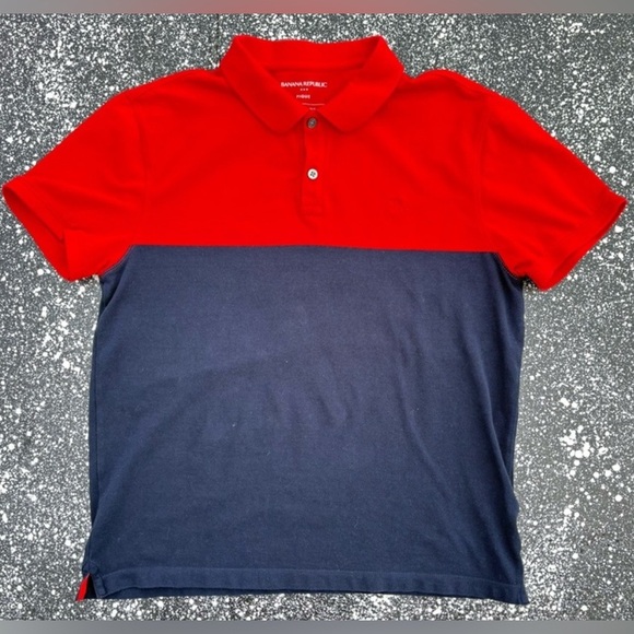Banana Republic Pique ColorBlock Polo Shirt Size Large Red / Navy - Picture 1 of 3